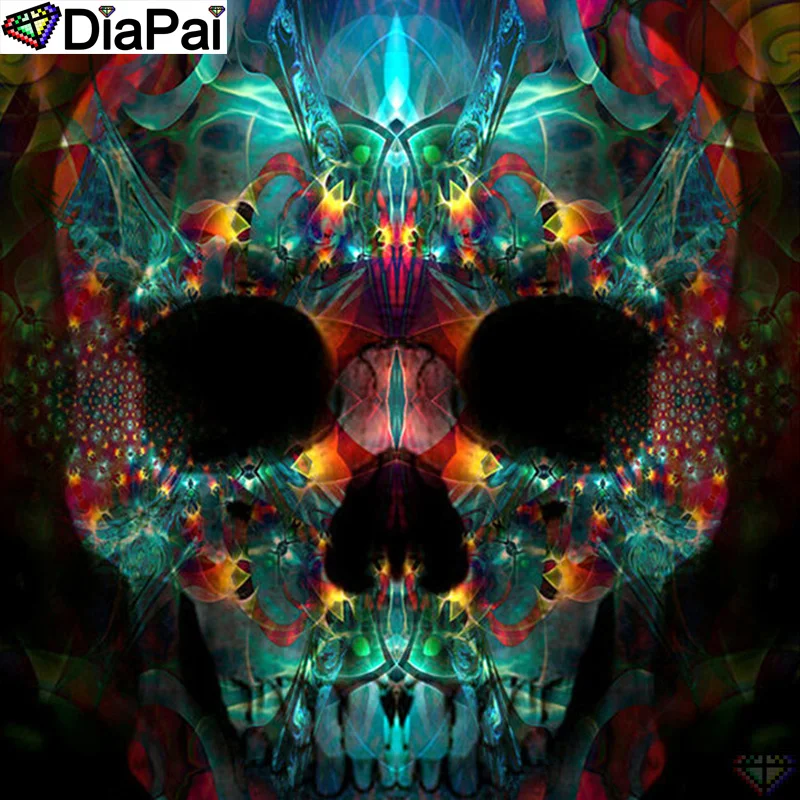 

DiaPai 5D DIY Diamond Painting 100% Full Square/Round Drill "Colored skull" Diamond Embroidery Cross Stitch 3D Decor A22885