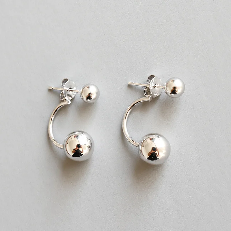 

1pair 100% real. Authentic 925 Sterling silver Double Polished Lucky Rounds ear stud Earrings Front &back Fine jEWELRY E112