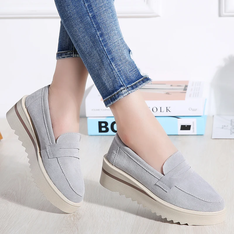 

2019 Spring Women Flats Shoes Leather Platform Sneakers Casual Shoes Women Slip On Flats Loafers Ladies Shoes Mocassins Creepers