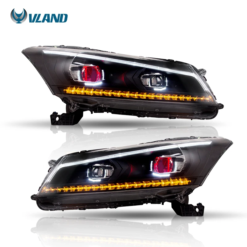 

Vland Car Styling For 2008-2012 Honda Accord Headlight Double Angle Eyes Led DRL Head Light Assembly