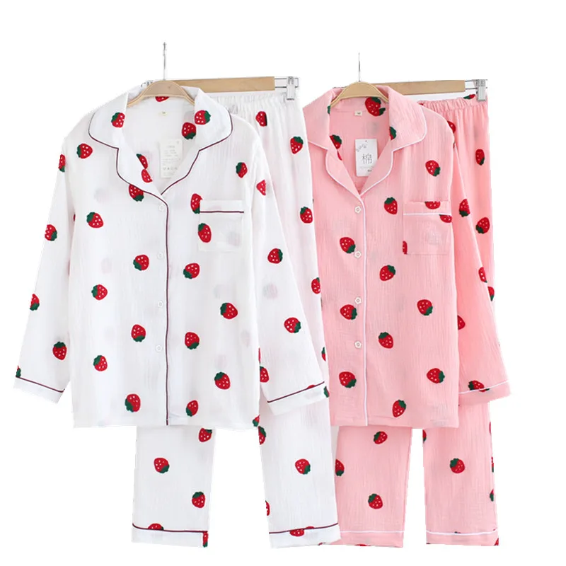 lovely strawberry embroidery pajama set sleepwear 100 crape cotton