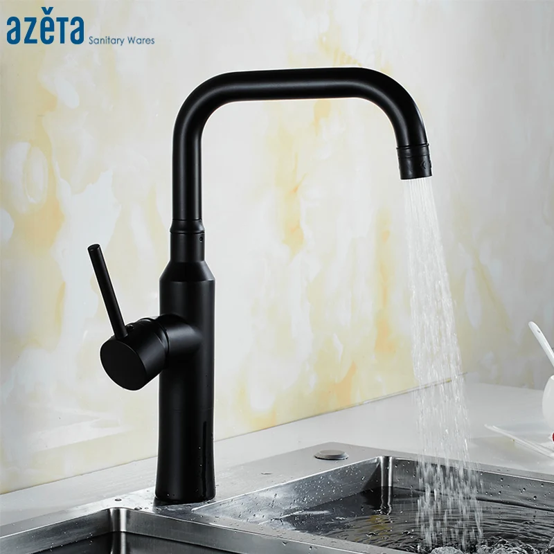 Кухонный Смеситель Azeta AT9508B регулируемый кран из латуни с одной ручкой черный
