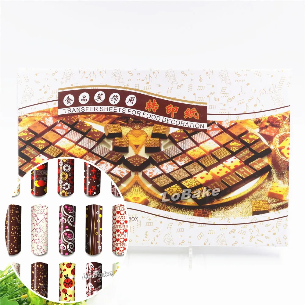 

(50pcs/set) New many different colors chocolate transfer sheet colorful chocolat painting print mat for cake decorating tools