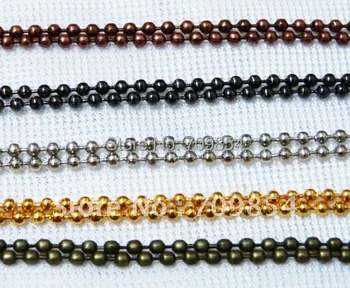

free shipping!!! 100pcs/lot 2.4mm Bead Chain 5 Color Plated Ball Chain With Connector 16'' jewelry chain jewelry findings