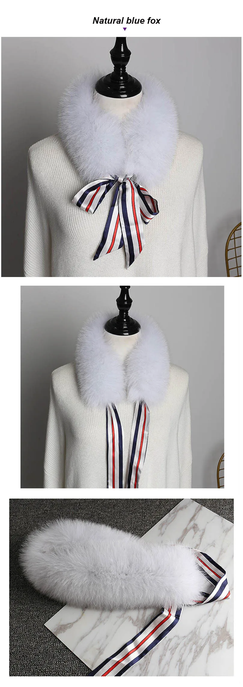 fox fur scarf with ribbon blue fox