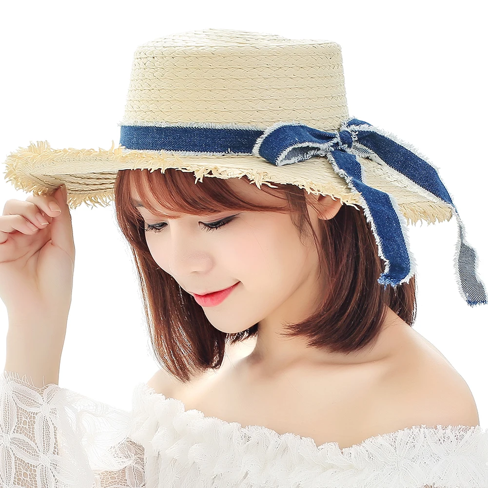 أزياء المرأة سترو قبعة Bowknot الخام هامش واسعة كبيرة حافة شقة السيدات الصيف قبعة عارضة الشمس الطاقية شاطئ كاب ل النساء 2018 جديد أزياء المرأة سترو قبعة Bowknot الخام هامش واسعة كبيرة حافة شقة السيدات الصيف قبعة عارضة الشمس الطاقية شاطئ كاب ل النساء 2018 جديد