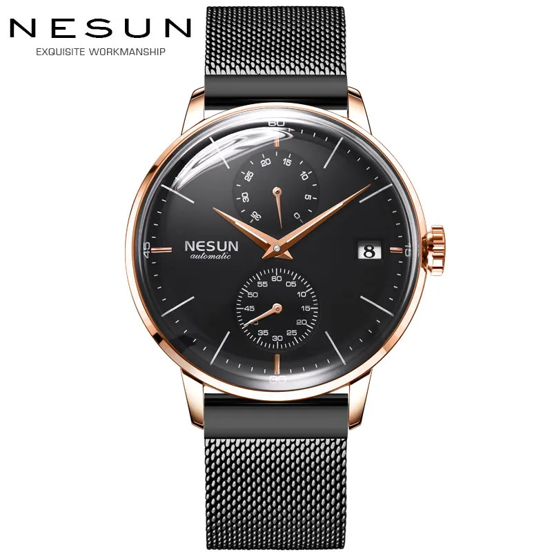 Элитный бренд Мужские часы Nesun автоматические механические для мужчин сапфир relogio masculino нержавеющая сталь Ремешок Часы N9606-5