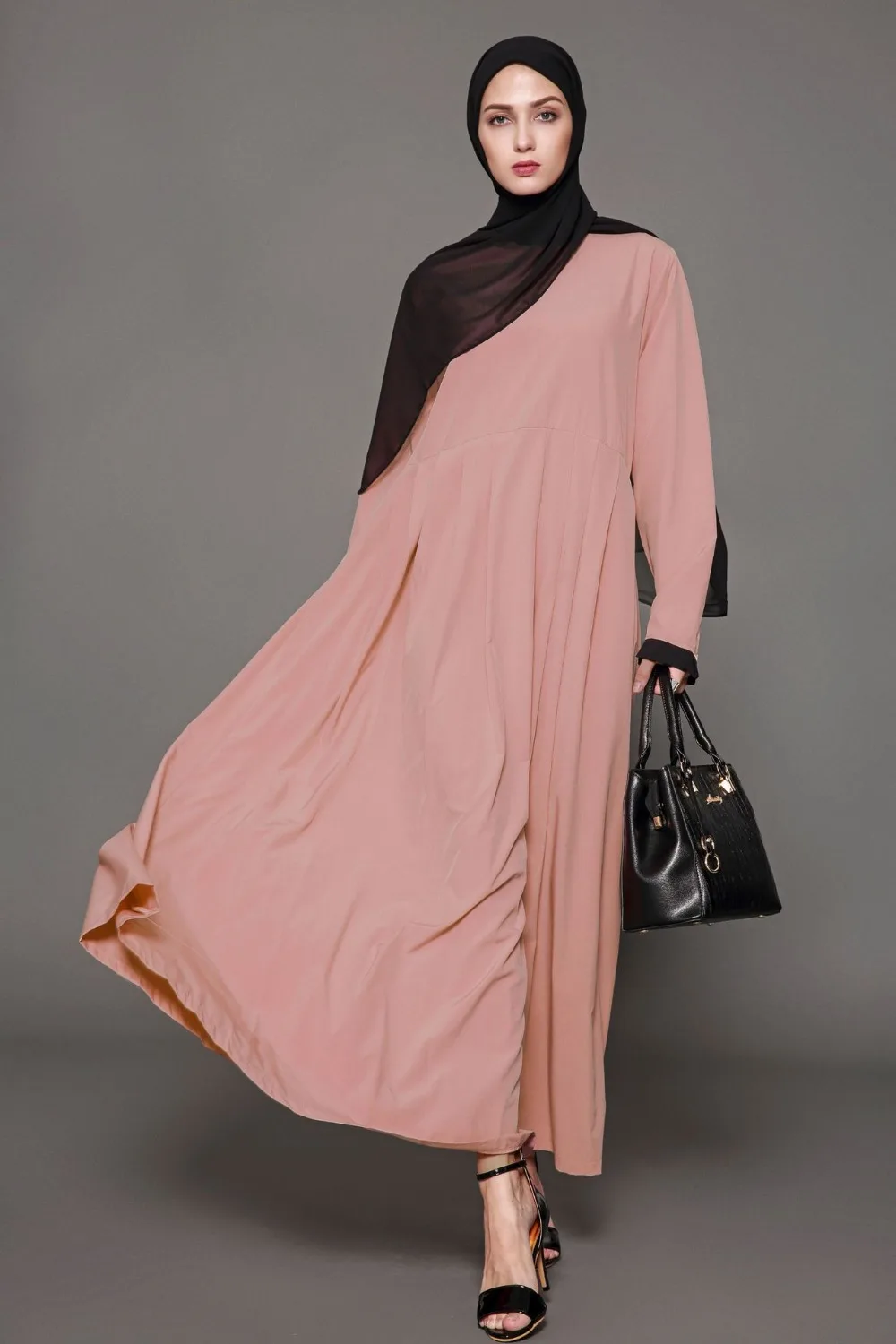 Muslim Abaya For Women Pink Long Sleeve Muslim Dress Islamic Turkish ...