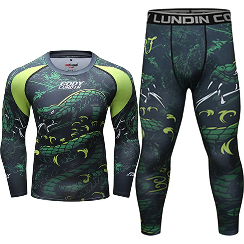 Bjj gi Mma Rashguard мужская футболка + штаны с длинным рукавом наборы 3D колготки