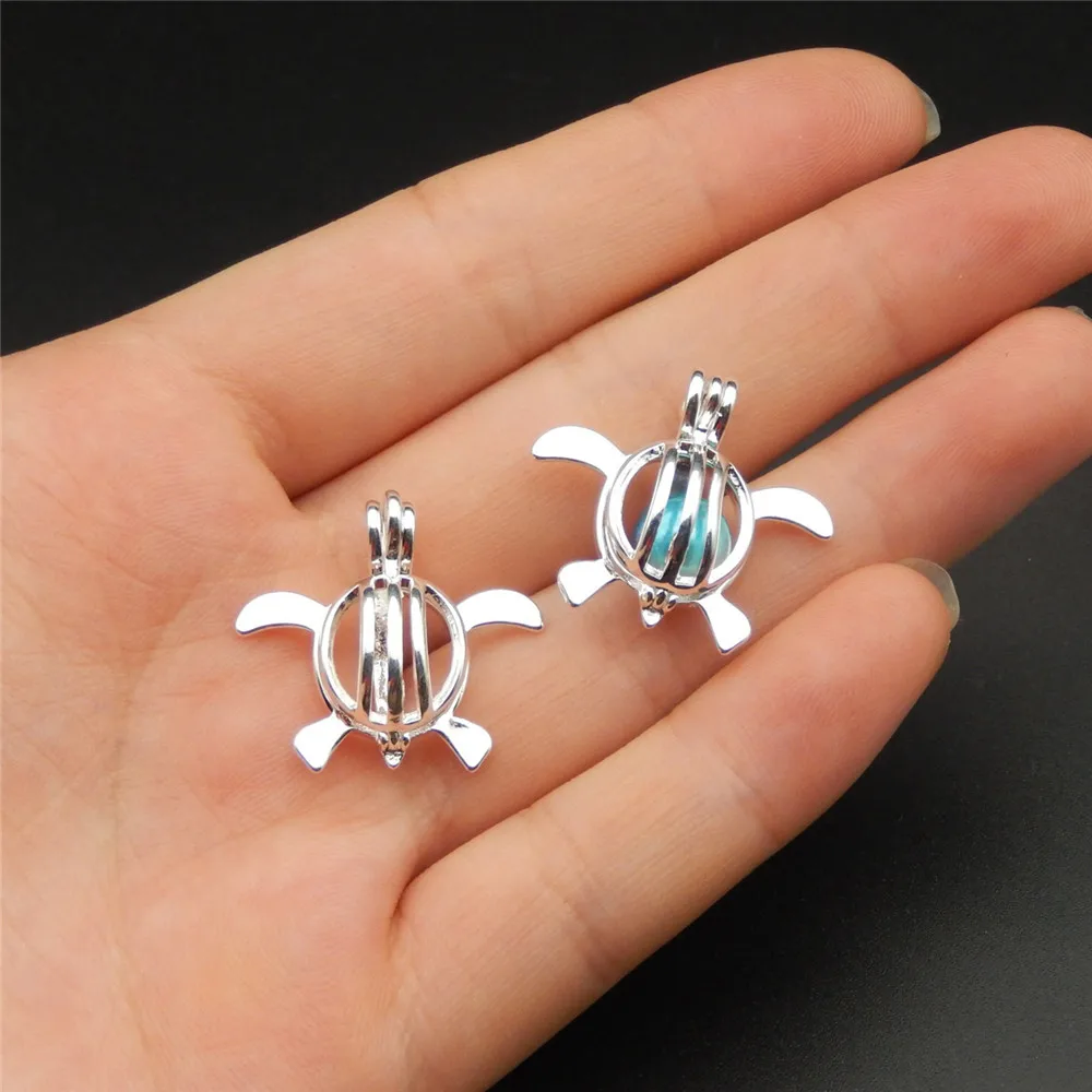 

10pcs silver turtle pearl cage necklace pendant, aroma oil diffuser adds your own pearl, stone makes it more attractive.