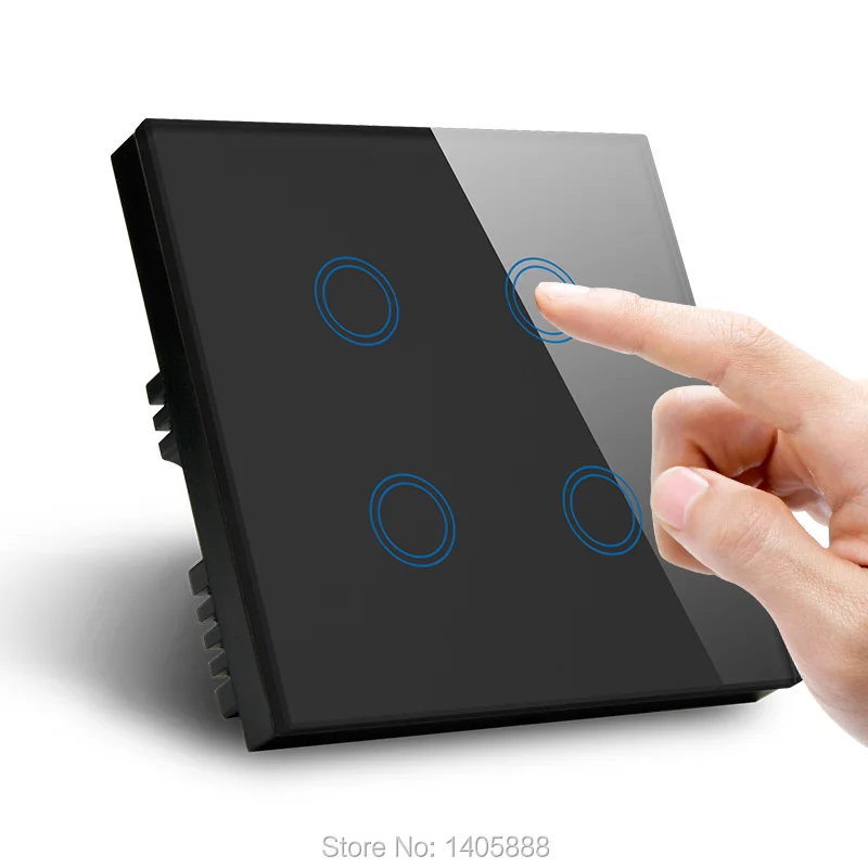 4Gang UK Wireless Touch LED Crystal Glass Panel Sensor Wall home Light