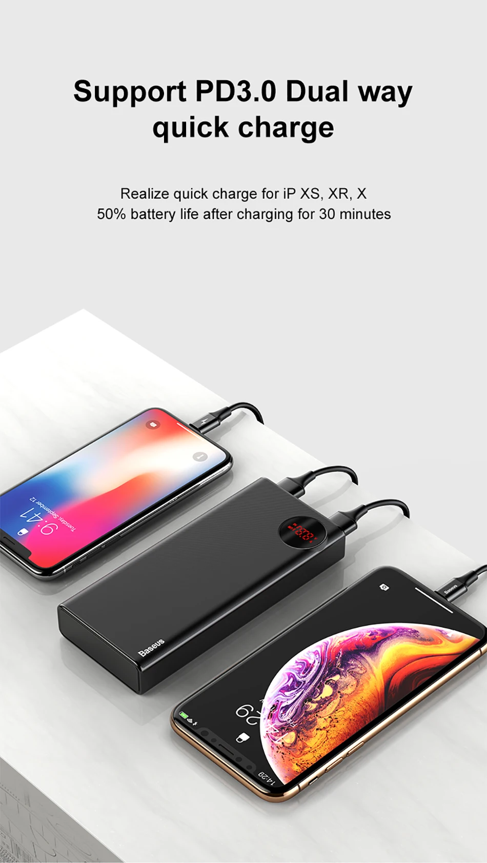 Baseus 20000mAh power bank PD3.0 быстрое зарядное устройство для путешествий для iPhone Xs Max Xr X 8 Plus power Bank для samsung