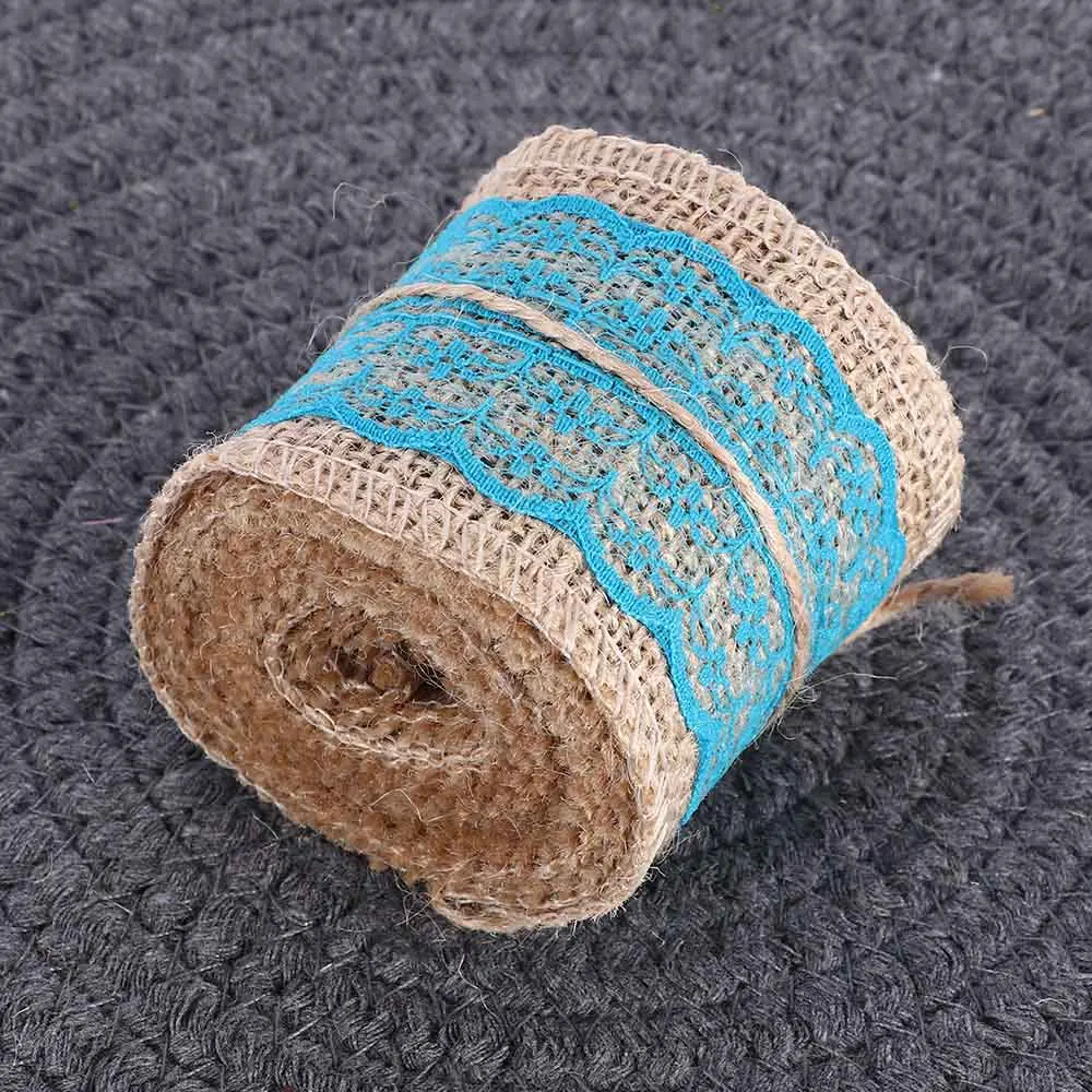 5M x 6CM Turquoise Jute Hessian Burlap Ribbon Vintage Decoration Sewing Craft