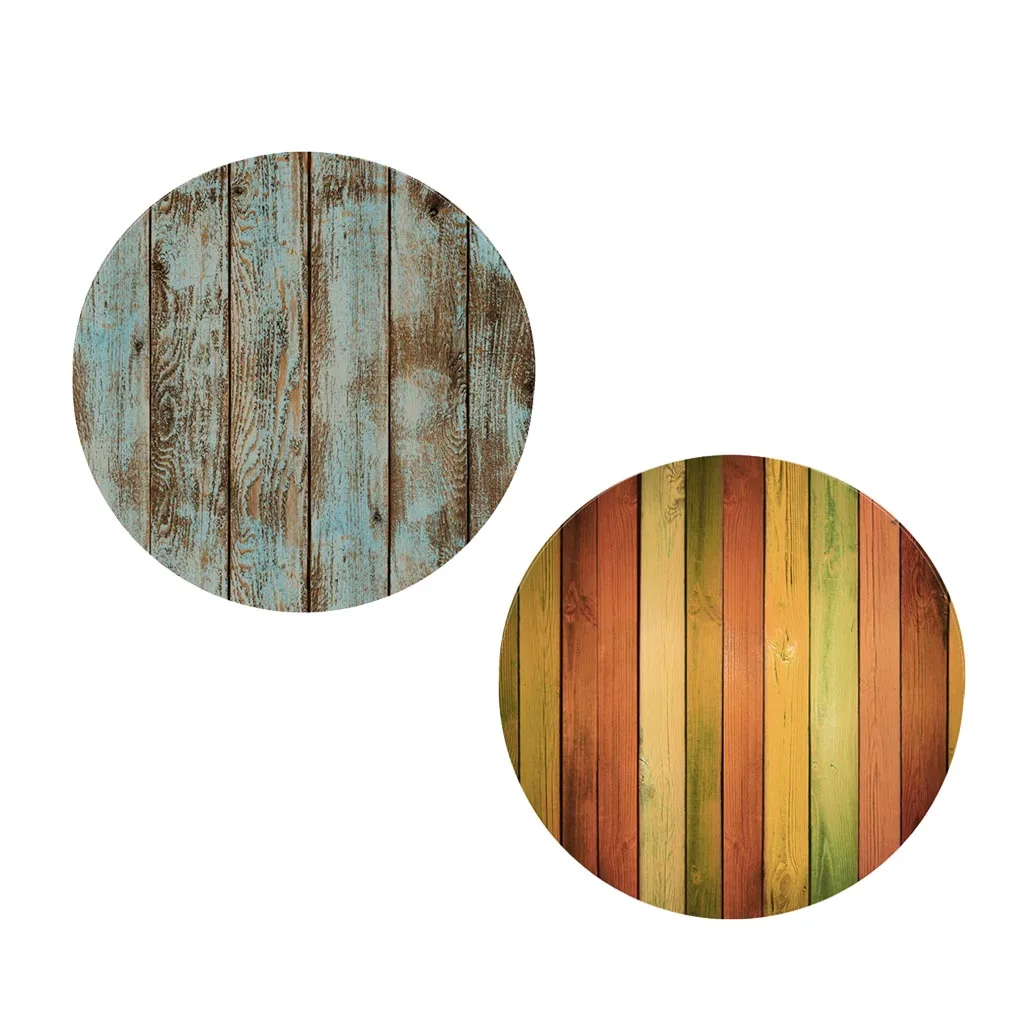 

2 Rustic Wood Dia.1.2m/48' Protective Fitted Round Waterproof Tablecover Table Cloth