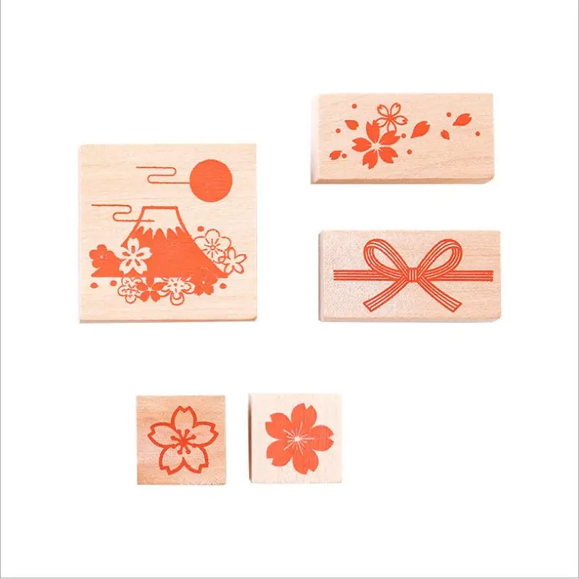

Japanese Nail Sakura Series Decoration Stamp Wooden Rubber Stamps For Letters Diary Craft Scrapbooking Stationery Standard Stamp