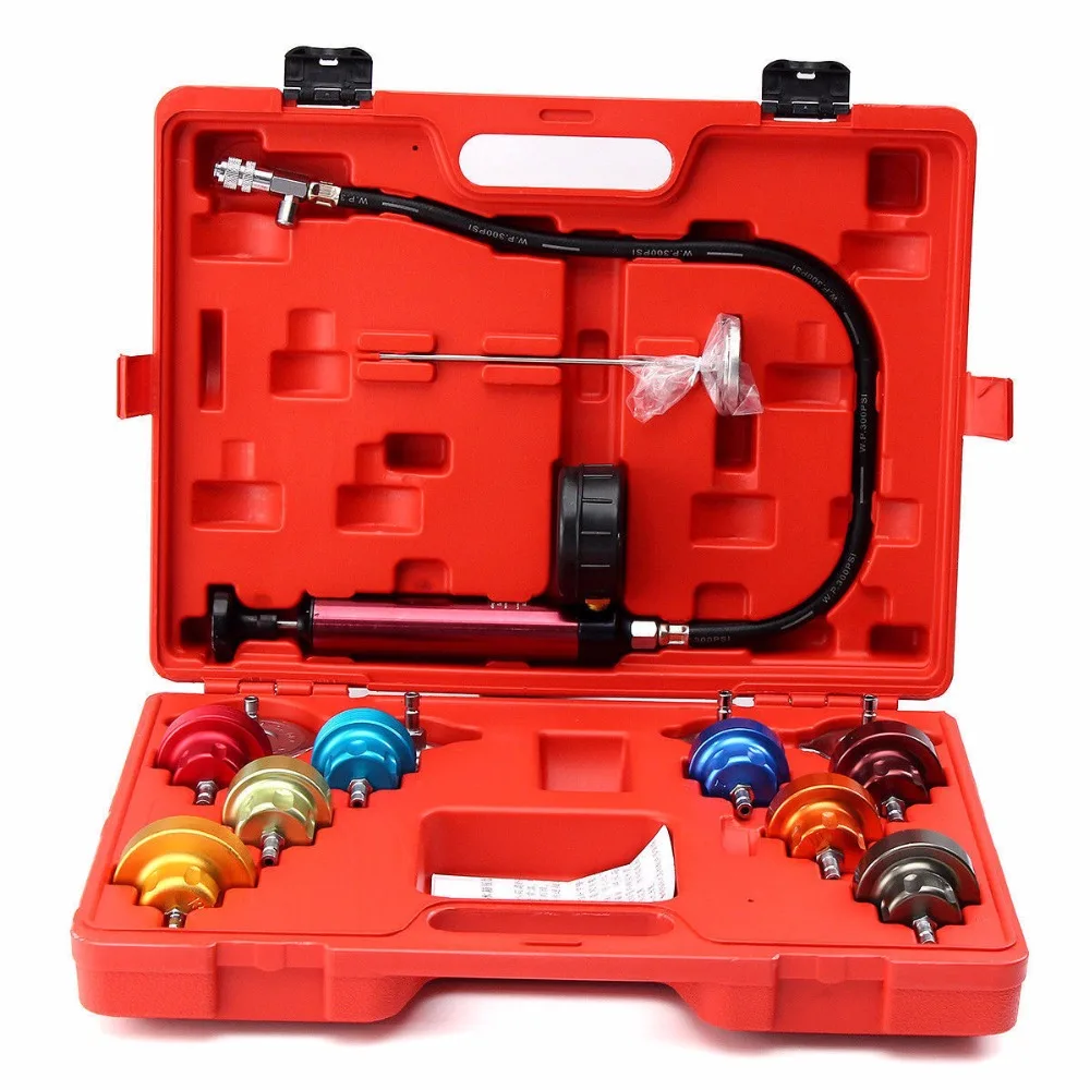 

14pcs Universal Cooling System Radiator Pressure Tester Gasket Test Kit Leak Detector