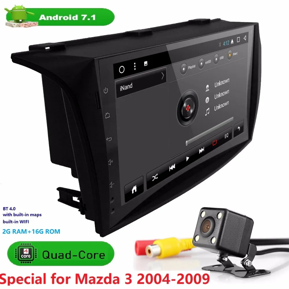 Sale 9" QuadCore Android7.1 OS Car NODVD for Mazda 3 2004 2005 2006 2007 2008 2009 with 2GB RAM 16GB ROM & Built-in mic WIFI rear cam 4
