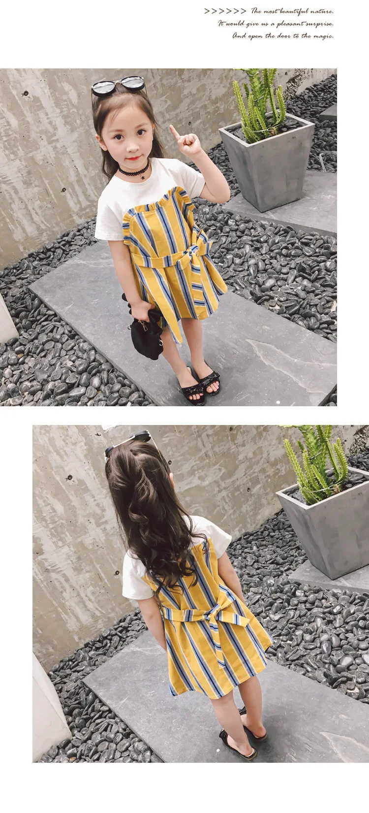 Princess dress Kids Baby Girls Summer Stitched striped bows Short sleeved dress sweet style children's clothing (3)