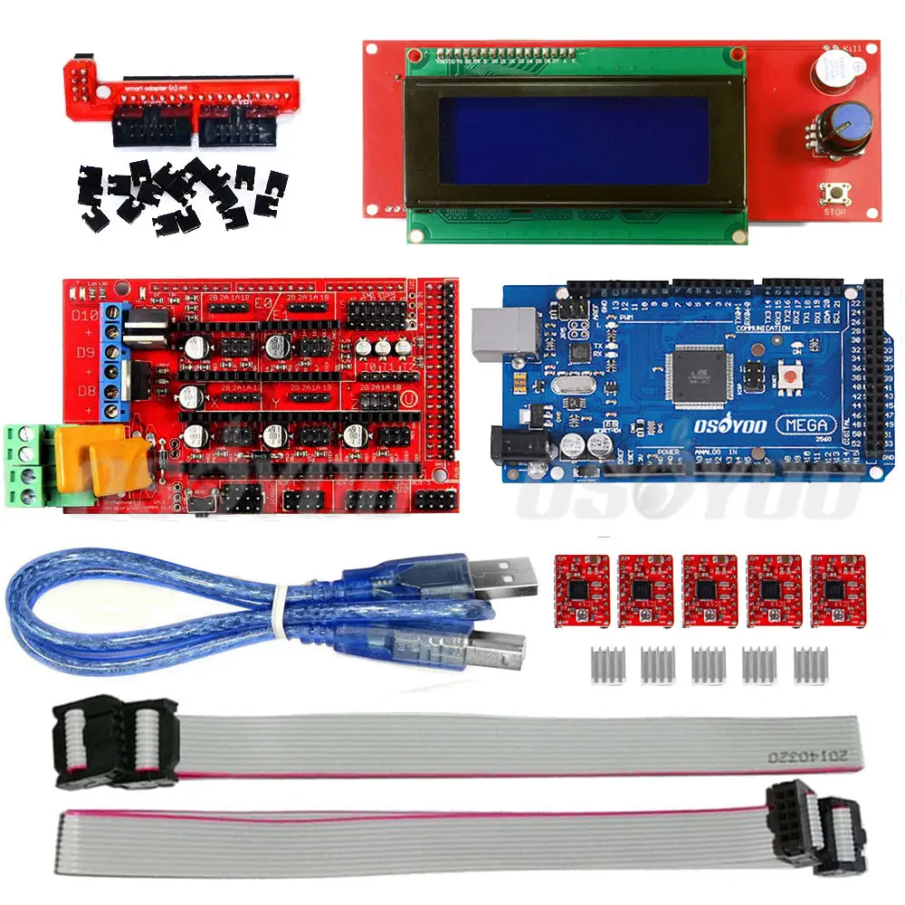  Mega2560 Board+Ramps 1.4+ 5*A4988+2004 LCD Controller for 3D Printer Kit RepRap  