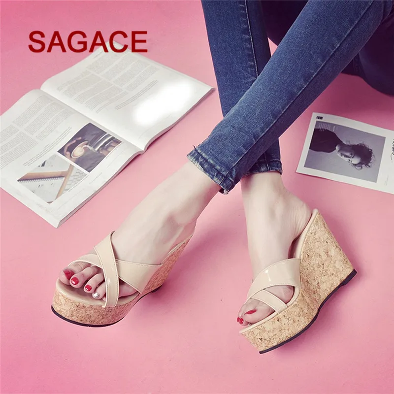 

2019 HOT SALE Fashion Summer Women Thick Bottom Slope And Peep Toe Casual Sandals High Hee