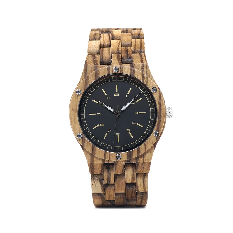 BOBO BIRD WN12 Wooden Watches Mens Brand Luxury Zebra Wood Band Quartz Watch in Wooden Gift Box