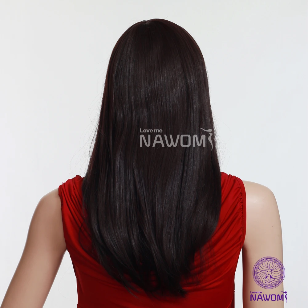 Natural Synthetic Fiber Blunt Bang Chestnut Armpit Length Hairstyle  Straight Women Wigs with Wig Cap and Adjustable Buckle - AliExpress