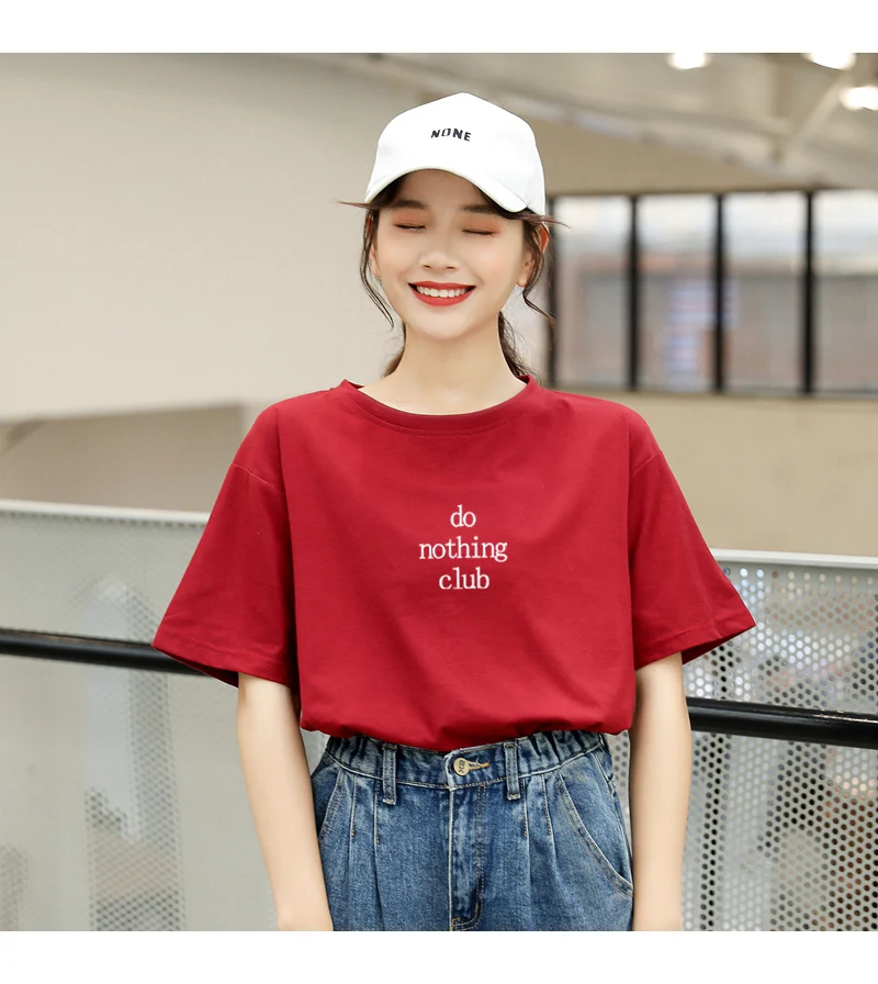 do nothing club Letters Print Tshirt Women Harajuku Short Sleeve Cotton Casual Funny T Shirt Streetwear Hipster Tumblr Tops Tees (6)