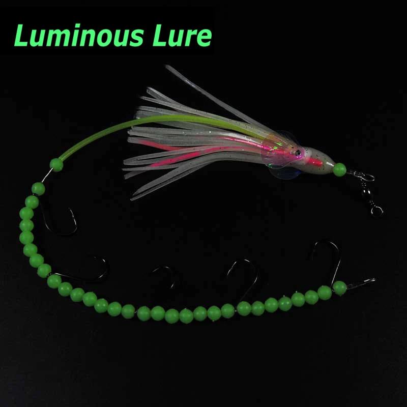 2pcs Luminous longtail octopus steel wire rig barracuda eel small