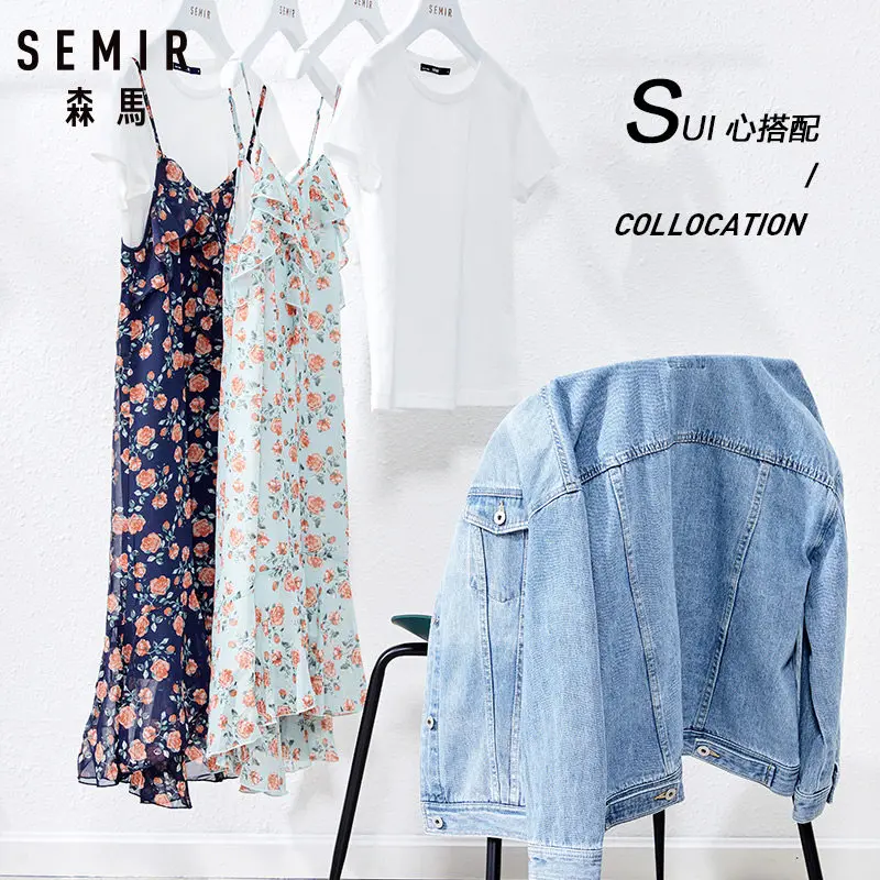  SEMIR 2019 New Fashion Girl Print Summer Plus Size Dress Casual O-Neck Black White T-shirt Funny Po