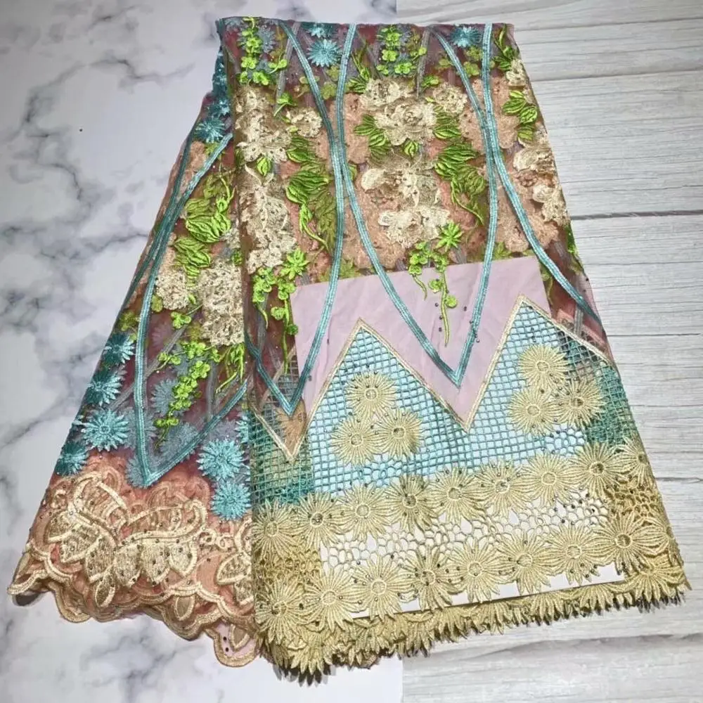 

New Design African Lace Fabric Guipure Lace Multicolor French Net Laces Fabric With Stones High Quality African Swiss Voile Lace