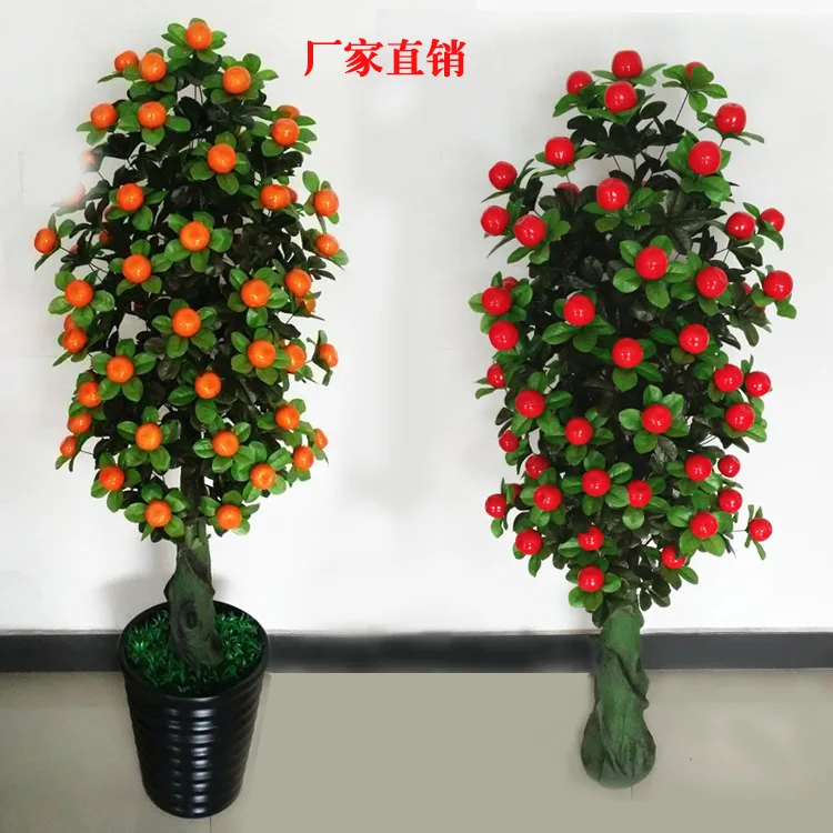 Big Sale  Interior artificial plants 140cm golden orange apple tree without pot living room decoration plasti 