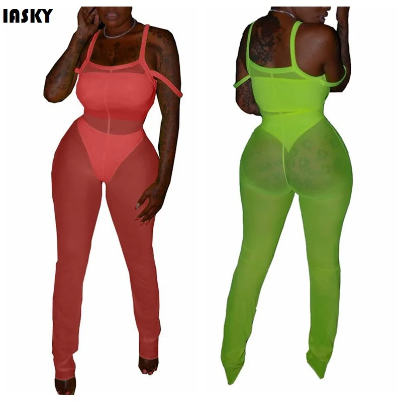 

IASKY 2019 See Through Mesh jumpsuit bikini cover ups sexy women candy color swimsuit swimwear bathing suit cover up beachwear