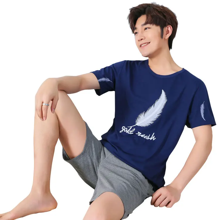 dark blue BZEL/Новинка года; летняя домашняя одежда для мужчин; хлопковая одежда для сна; комплект с шортами; пижамный комплект; Para Hombre; Футболка с принтом дельфина и штаны; домашняя одежда - Цвет: dark blue