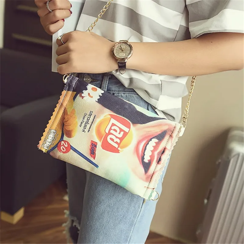 

Funny PU Leather Potato Chips Chain Handbag Clutch Bag Small Messenger Shoulder Bag Girls Envelope Bags Party Purse