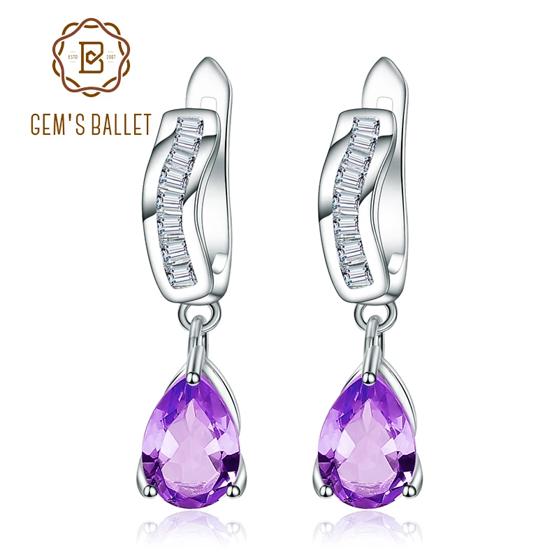 

Gem's Ballet 2.6Ct Women's Classic Earrings Natural Amethyst Gemstone Water Drop Earrings 925 Sterling Silver Fine Jewelry