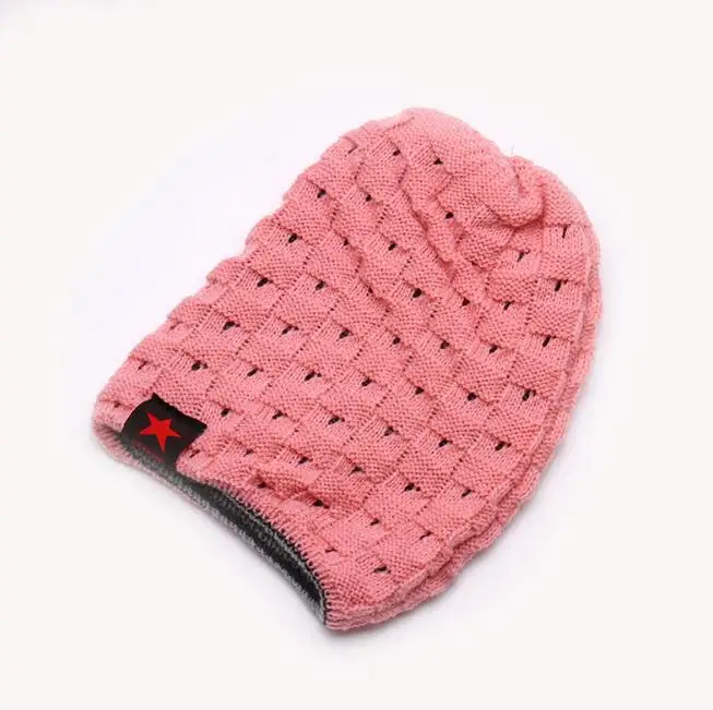 Зимняя теплая Модная Круглая Шапка со звездами для мужчин, с черепом, толстая женская вязаная шапка, двусторонняя мешковатая зимняя шапка, теплая шапка унисекс, 10 цветов - Цвет: 10 Pink