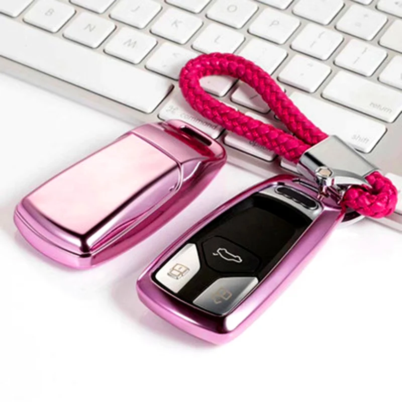 Мягкий ТПУ защитный чехол для ключей для AUDI A4L A4 B9 Q5 Q7 TT TTS TFSI A5 S5 8 S брелок Хрустальная цепочка - Название цвета: B-Pink keychain