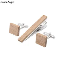 GraceAngie Alta calidad Tie Bar De Madera De Sándalo de alfileres de Corbata de Los Hombres Para Hombre de Negocios Lazo de La Boda ClipCuff enlaces Hombre de Negocios regalo