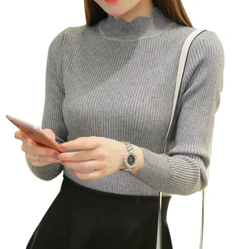 

Mode Femme Automne Winter Knitwear Women Sweaters and Pullovers Floral Turtleneck Long Sleeve Solid Slim Sueter Mujer