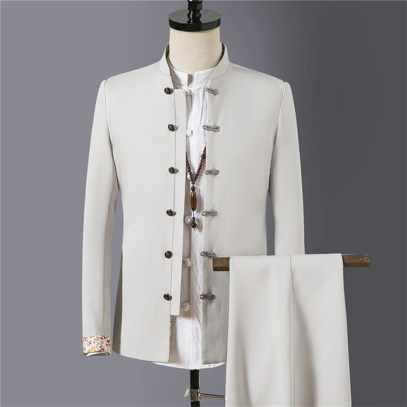 

Chinese Retro Style Men Suit 2 Piece Sets Fashion Casual Men Suit and Pants Asian Size S M L XL XXL XXXL 4XL