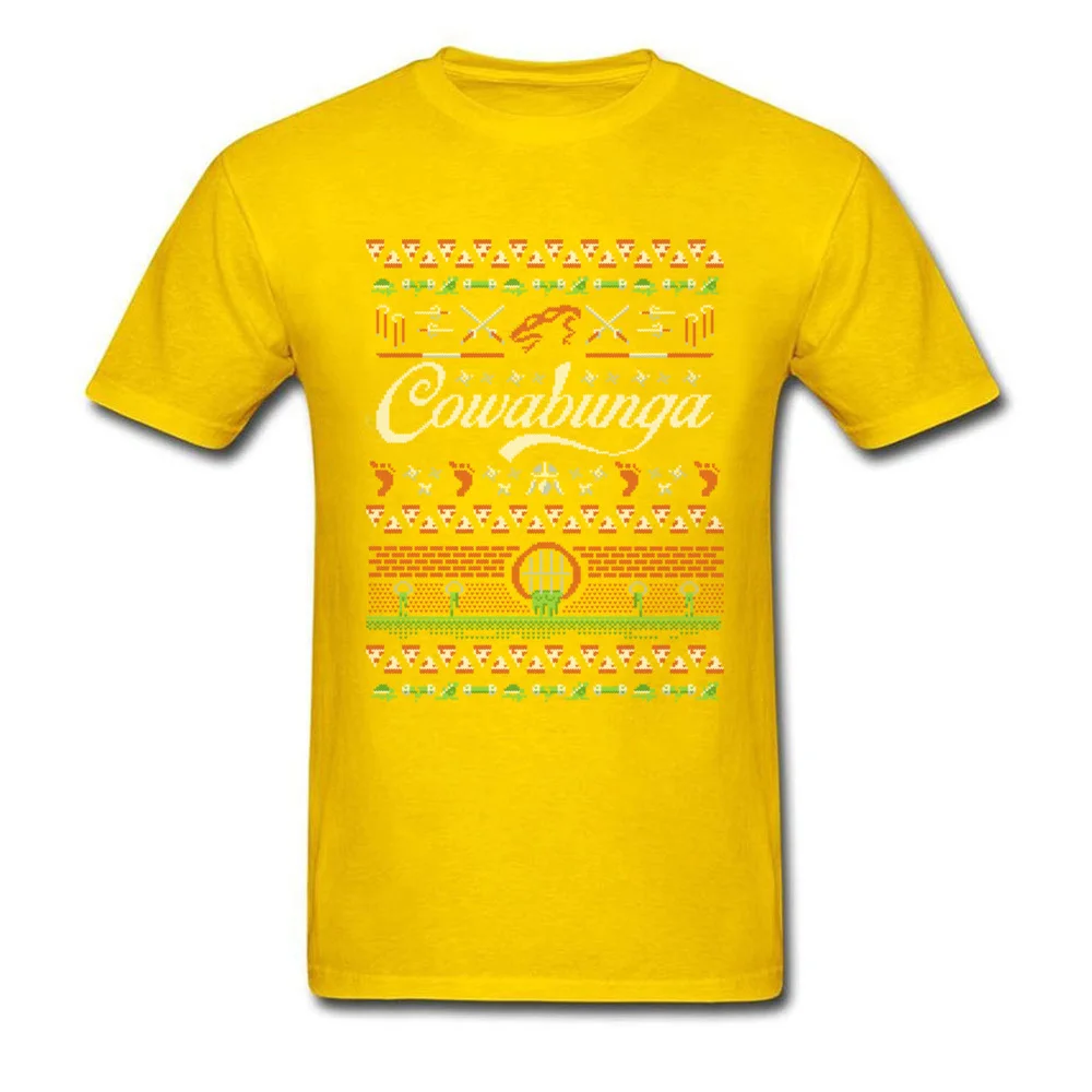 cowabunga christmas 1 9586 100% Cotton Men Short Sleeve Tops Shirts Casual Mother Day T-shirts Group Tee-Shirts Fitted O-Neck cowabunga christmas 1 9586 yellow