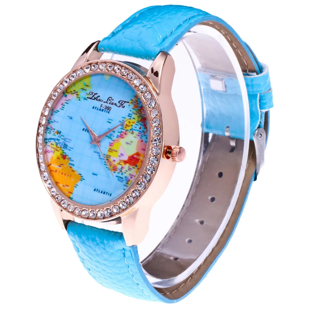 Женские часы хрустальный мир Географические карты путешествий женские Часы кварцевые кожа Reloj Mujer аналоговые наручные часы Часы для женщин