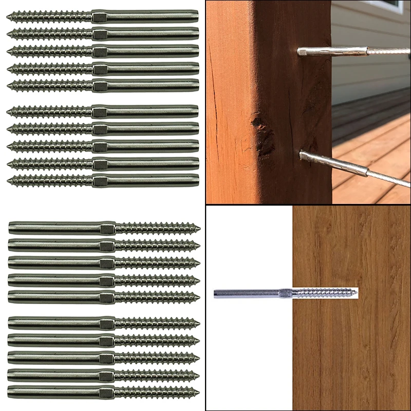

Newest 20pcs Stainless Steel 3.2mm Swage Lag Screw Rope Balustrade Kit For 1/8'' Cable Silver