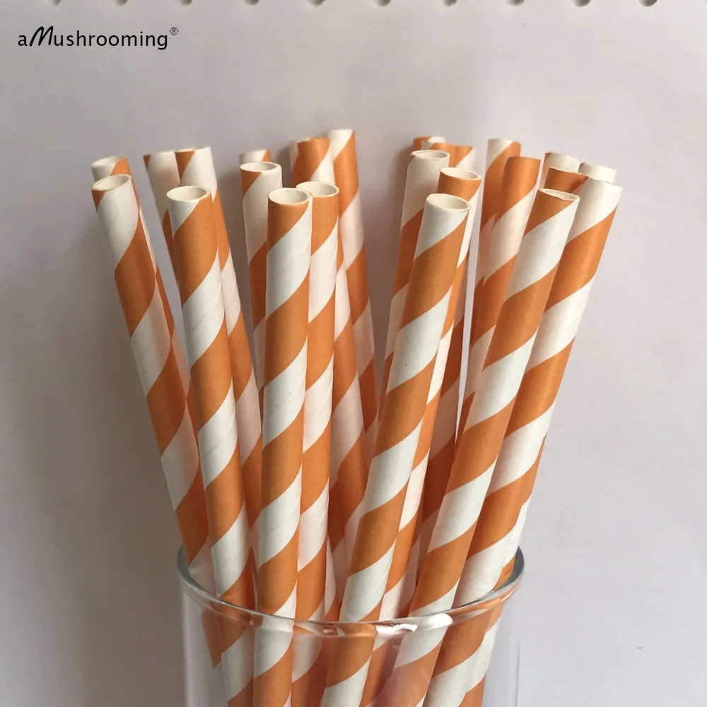 Orange Party Straws Orange Paper Stripe Straws Set of 25 Orange Wedding