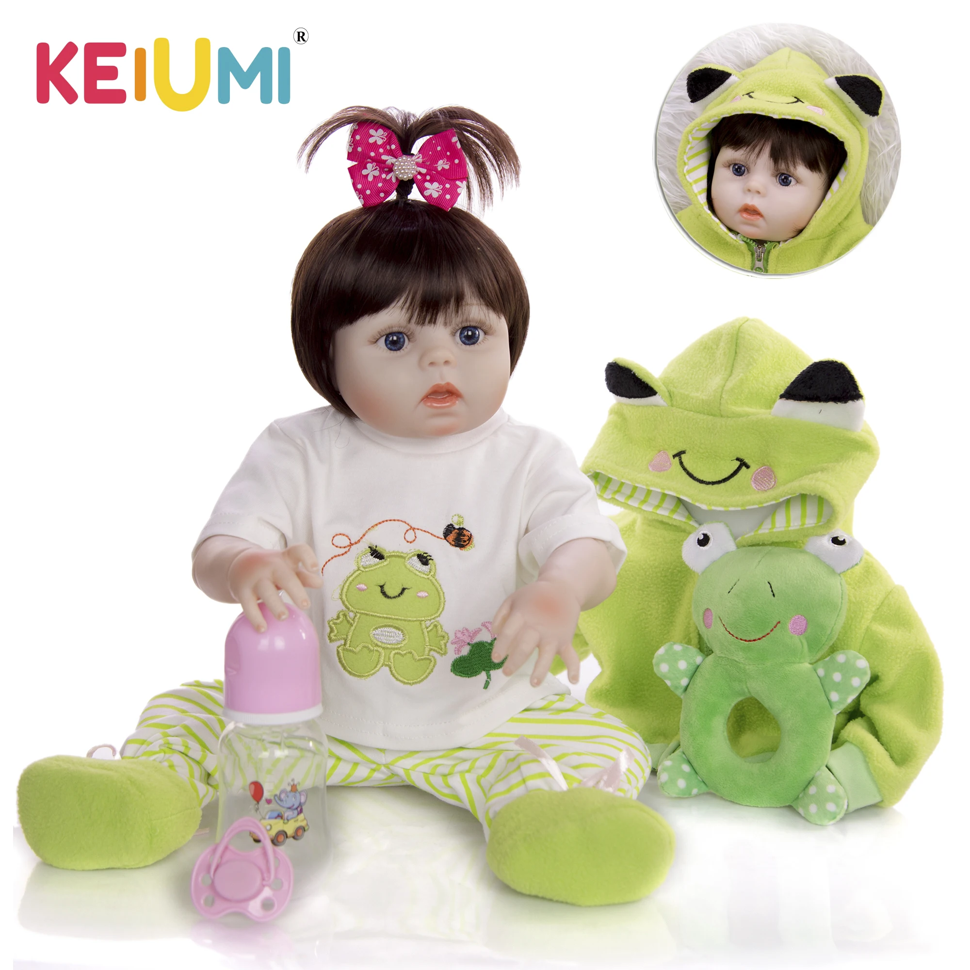 

KEIUMI Cartoon Reborn Menina Boneca 48 cm Full Silicone Vinyl Cosplay Frog Reborn Baby Dolls True To Life kids Playmates Gifts
