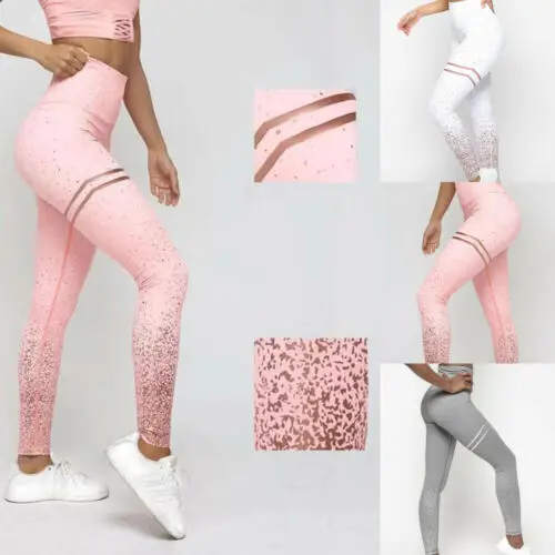 

New Fashion Women's High-waist Foil Gold Print Bodycon Slim Sports Pants Lady Summer Casual Workout Fitness Gym Trousers S-XL