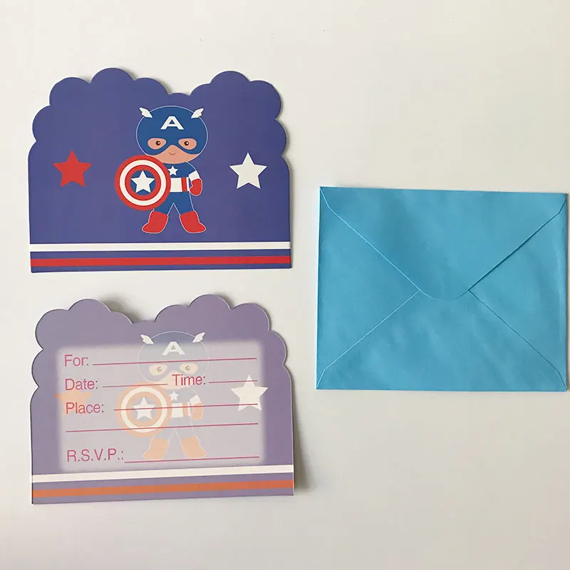

12pcs Captain America Party Supplies Invitation Card Kids Birthday Party Decoration with Envelop Baby Shower Supplies