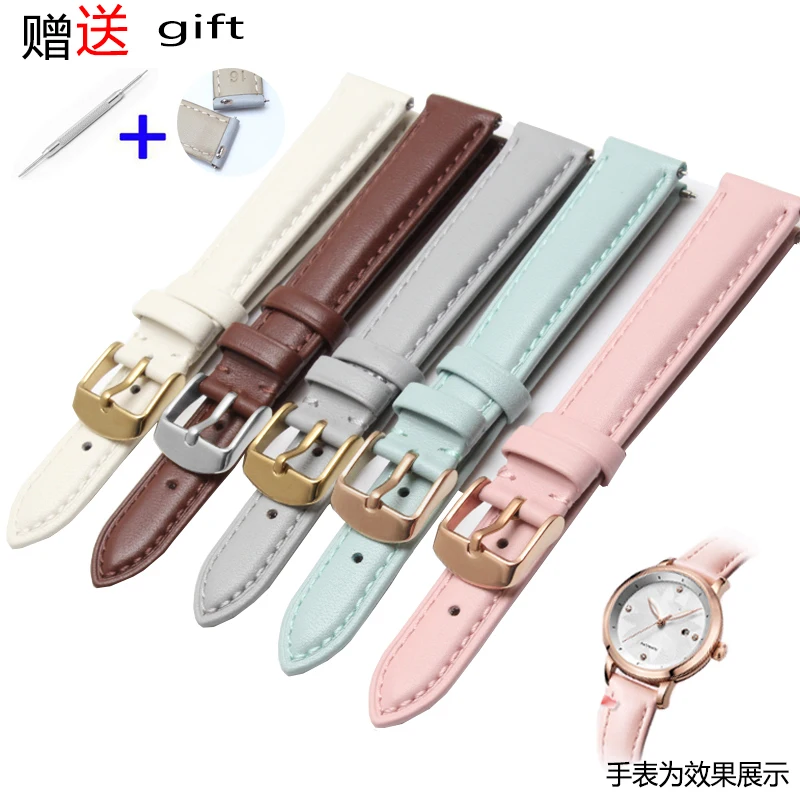 

Ladies' leather watchband pink White mint green12 14 16 18mm simple fashion watchband for seiko FIYTA gift tools free of postage