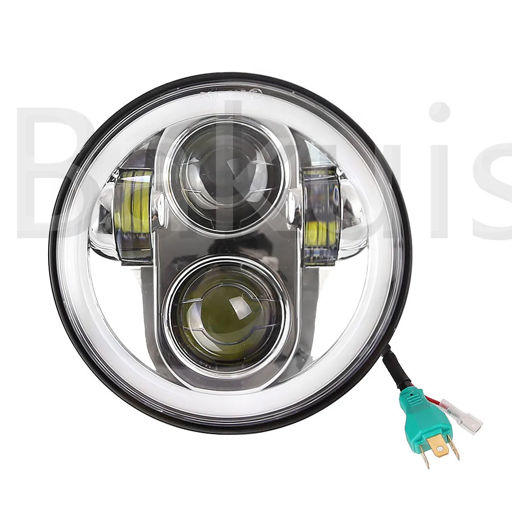 For Harleys Lights 5 3/4" Black LED MOTO Headlight with Halo Ring for