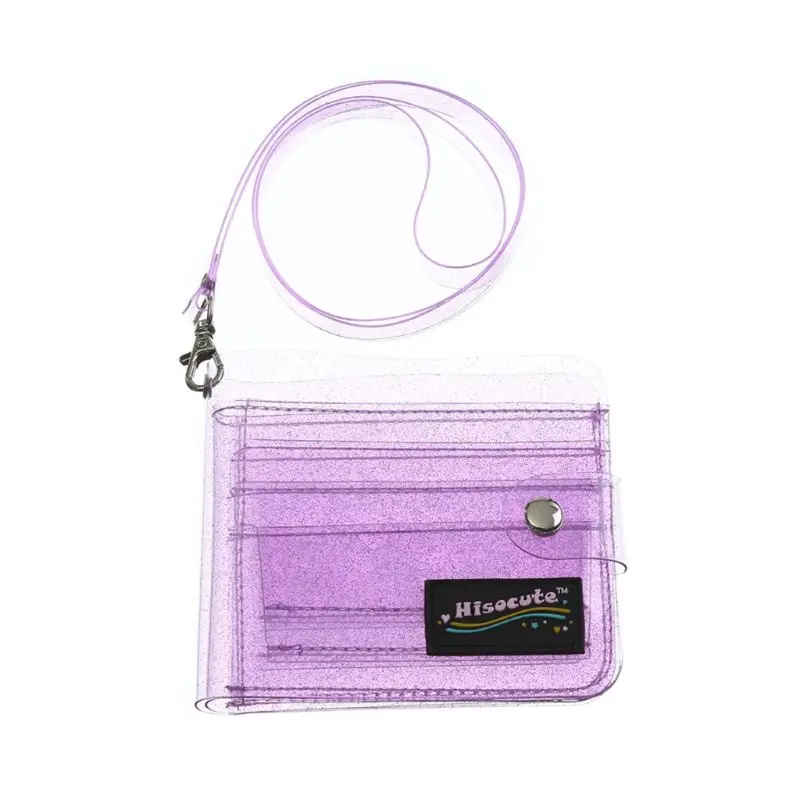 

3 Colors Fashion Women Women Girl Glitter Short Wallet Coin Purse Transparent Credit Card Holder with Lanyard Rope